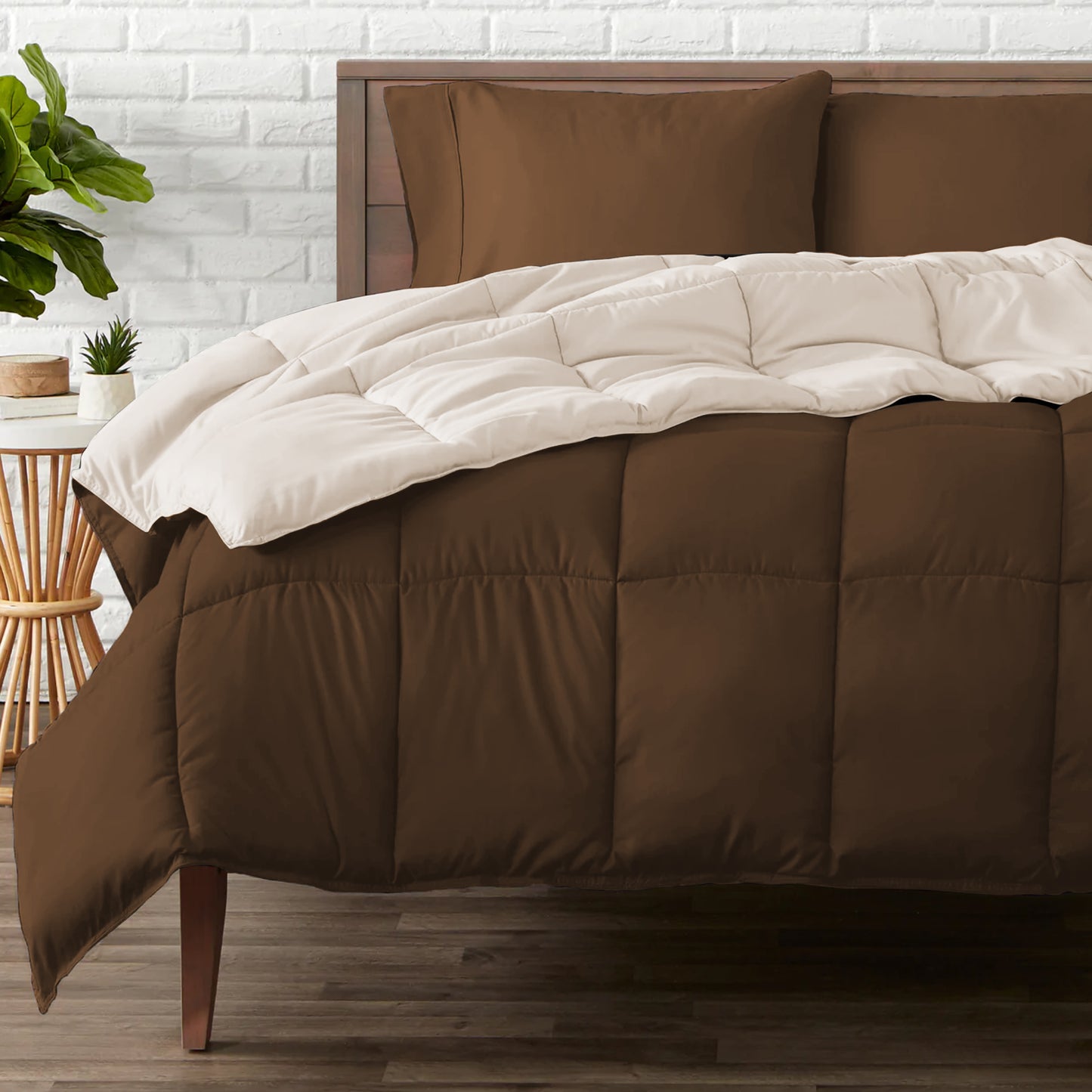 Cobertor King Bicolor Beige/Café Sin Cubrealmohadas